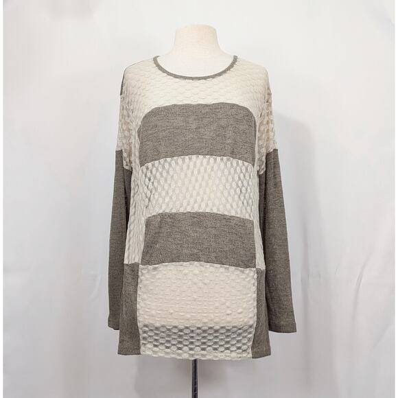 A'Reve Tunic Top Beige Cream Lace Ribbed Knit Shirt Misses Size M - Picture 1 of 6